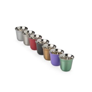 Copo Material: inox capacidade máxima de até 80ml Classe AAA Altura : 6,2 cm Largura : 6,3 cm Circunferência : 16,2 cm Tamanho total aproximado (CxL): Diâmetro: 6,5 cm Peso aproximado (g): 66 Cores: Roxo, BRANCO, PRETO,VERDE ,VERMELHO, PRATA Longa Durabilidade Quantidade Mínima: 100 Unidade Obs.: Medidas, peso e tonalidades podem variar pois o mesmo modelo é produzido por diversos fabricantes.