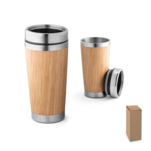 Copo de viagem térmico em aço inox e bambu Personalizada