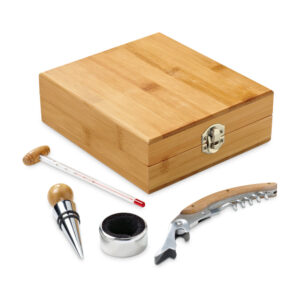 Conjunto para vinho em bambu, inox Personalizado