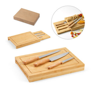Conjunto de tábuas em bambu com 3 facas inclusas Personalizados